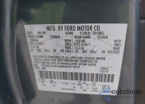 2010 Ford Escape Limited from USA, damaged, VIN 1FMCU0EG4AKA71517